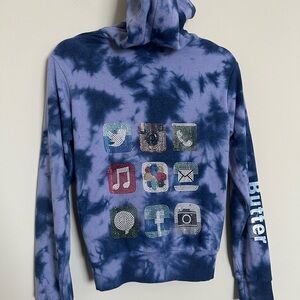 Butter Super Soft Blue Tie Dye Rhinestone Graphic Hoodie Size XL